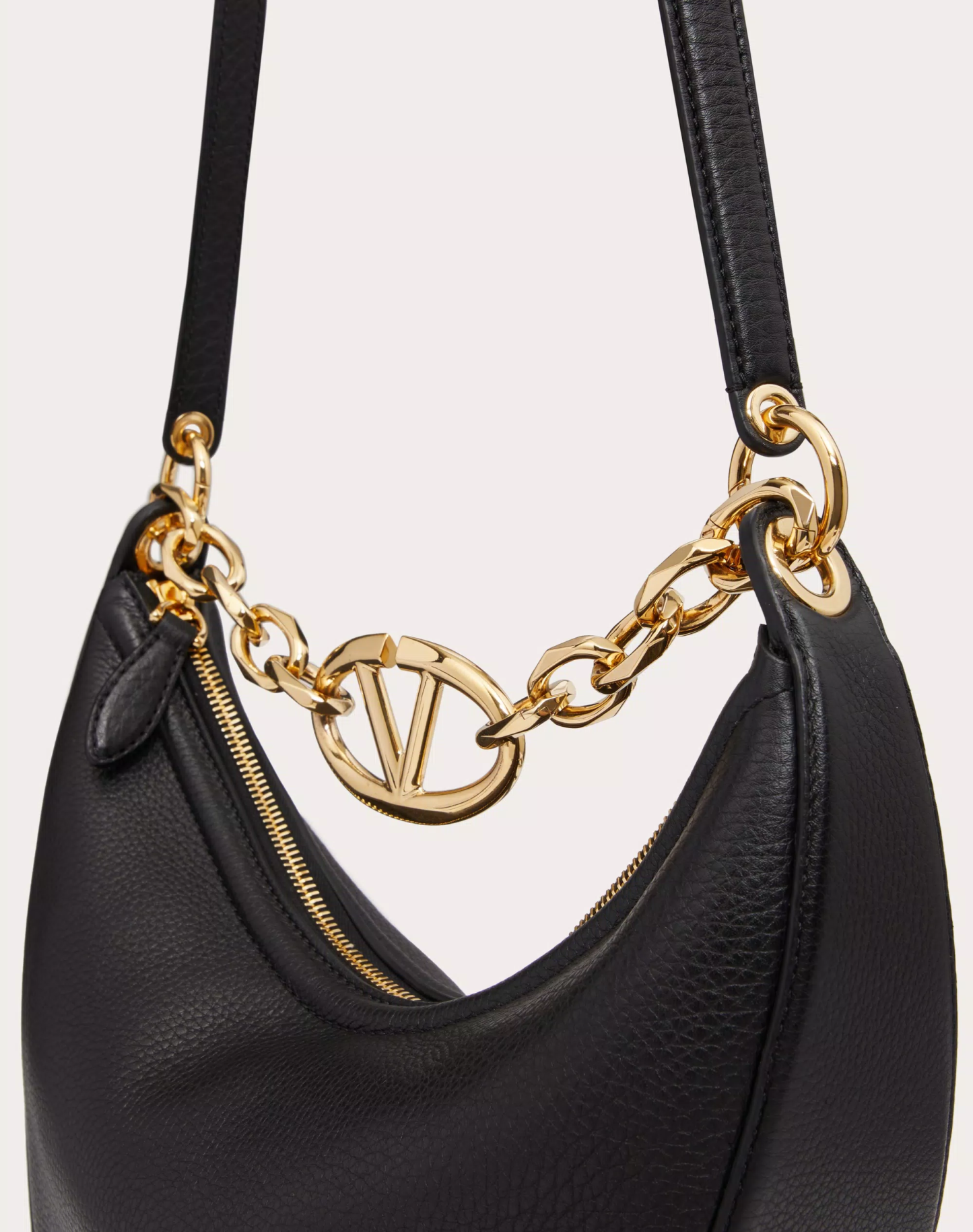 SMALL VLOGO MOON HOBO BAG IN LEATHER WITH CHAIN